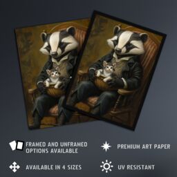 "Artery8 Victorian Animals Fantasy Badger with a Kitten Wall Art Print in Brown - Size: W12"" x H16""" - thumbnail 2