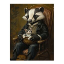 "Artery8 Victorian Animals Fantasy Badger with a Kitten Wall Art Print in Brown - Size: W12"" x H16""" - thumbnail 1