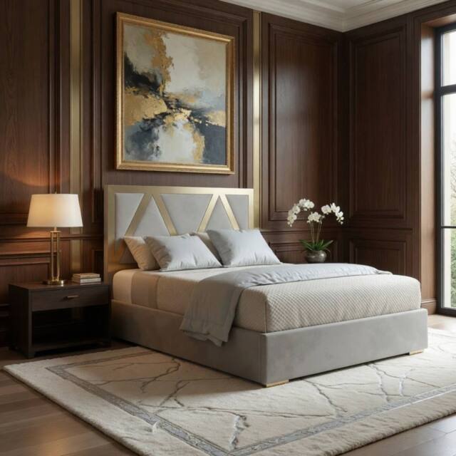 Casani Claverdon Upholstered Soft Velvet Grey Metal Designer Bed Frame - Size: Single - image 1