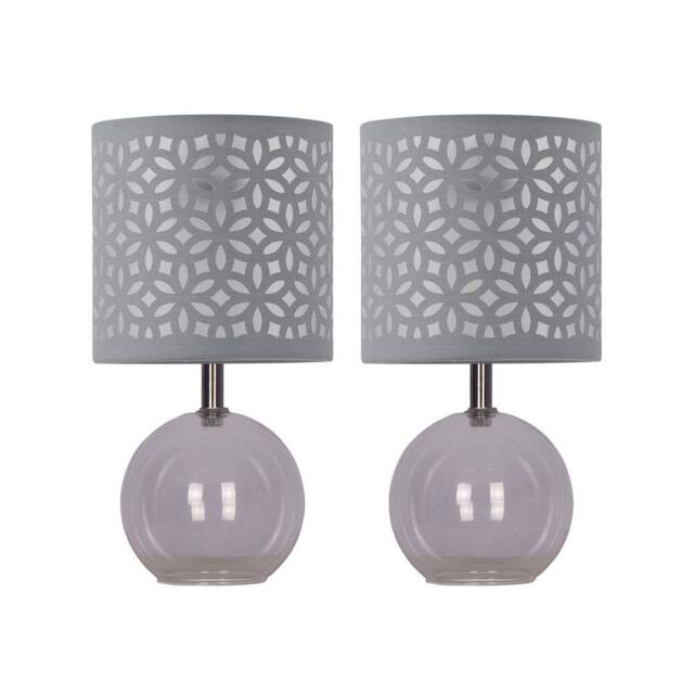 First Choice Lighting Set of 2 Buck - Clear Glass Globe Table Lamps with Grey Cut OutShade - image 1