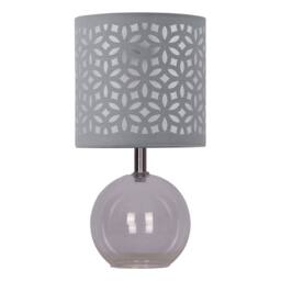 First Choice Lighting Set of 2 Buck - Clear Glass Globe Table Lamps with Grey Cut OutShade - thumbnail 2