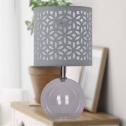 First Choice Lighting Set of 2 Buck - Clear Glass Globe Table Lamps with Grey Cut OutShade - thumbnail 4