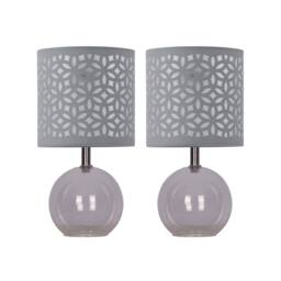 First Choice Lighting Set of 2 Buck - Clear Glass Globe Table Lamps with Grey Cut OutShade - thumbnail 1