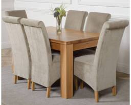 Thats Furniture Dakot 127 x 82cm Oak Small Dining Table & 6 Montana Fabric Chairs in Grey - Size: 127 x 82 cm