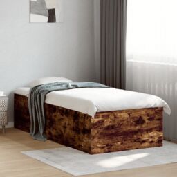 Berkfield Home Bed Frame without Mattress Smoked Oak 75x190 cm Small Single in Brown - thumbnail 1