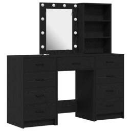 Berkfield Home 3-Piece Dressing Table Set with LED in Black Engineered Wood - thumbnail 2