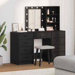 Berkfield Home 3-Piece Dressing Table Set with LED in Black Engineered Wood