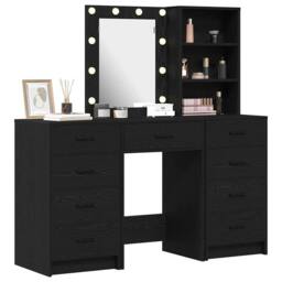 Berkfield Home 3-Piece Dressing Table Set with LED in Black Engineered Wood - thumbnail 3