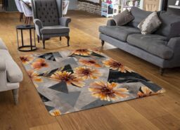 Benjamin Tate Design Geometric Floral Shapes Designer Rug in Natural - Size: Large - thumbnail 2