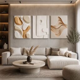 "Mafett Set of 3 Beige Abstract Canvas Wall Art Modern Neutral Prints - Size: W18"" x H24""" - thumbnail 1