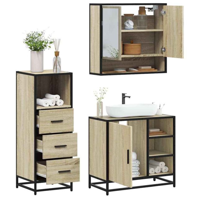 Berkfield Home 3 Piece Bathroom Furniture Set Sonoma Oak Engineered Wood in Brown - image 1