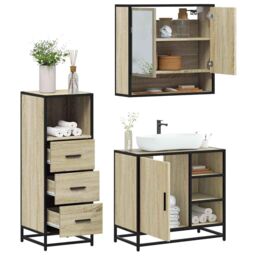 Berkfield Home 3 Piece Bathroom Furniture Set Sonoma Oak Engineered Wood in Brown - thumbnail 1