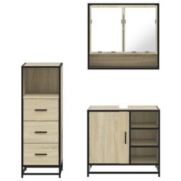 Berkfield Home 3 Piece Bathroom Furniture Set Sonoma Oak Engineered Wood in Brown - thumbnail 5