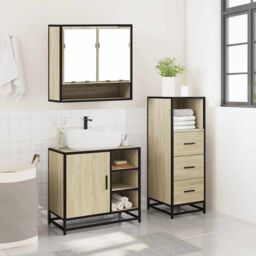 Berkfield Home 3 Piece Bathroom Furniture Set Sonoma Oak Engineered Wood in Brown - thumbnail 4