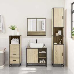Berkfield Home 3 Piece Bathroom Furniture Set Sonoma Oak Engineered Wood in Brown - thumbnail 3