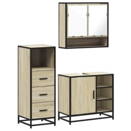 Berkfield Home 3 Piece Bathroom Furniture Set Sonoma Oak Engineered Wood in Brown - thumbnail 2