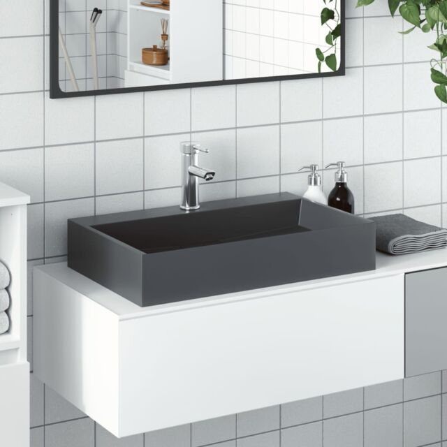 Berkfield Home Wash Basin 60x38x11 cm Mineral Cast/Marble Cast Anthracite in Black - Size: 60 x 38 x 11 cm - image 1