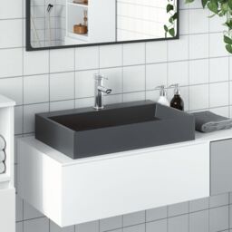 Berkfield Home Wash Basin 60x38x11 cm Mineral Cast/Marble Cast Anthracite in Black - Size: 60 x 38 x 11 cm - thumbnail 1