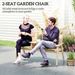 OUTSUNNY Wooden Garden Loveseat with Parasol Hole, Natural Wood Finish - thumbnail 4