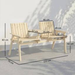 OUTSUNNY Wooden Garden Loveseat with Parasol Hole, Natural Wood Finish - thumbnail 3