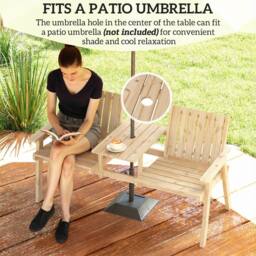 OUTSUNNY Wooden Garden Loveseat with Parasol Hole, Natural Wood Finish - thumbnail 5