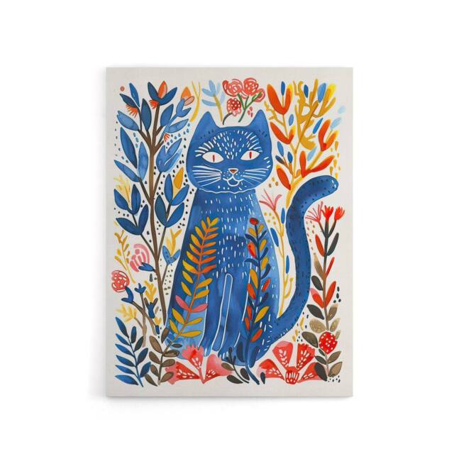 "Artery8 Russian Blue Cat Lover Folk Art Canvas Wall Art Print - Size: W18"" x H24""" - image 1