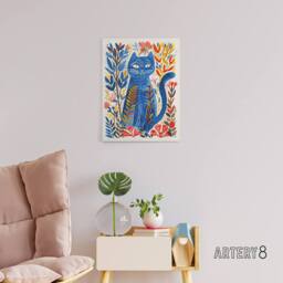 "Artery8 Russian Blue Cat Lover Folk Art Canvas Wall Art Print - Size: W18"" x H24""" - thumbnail 3