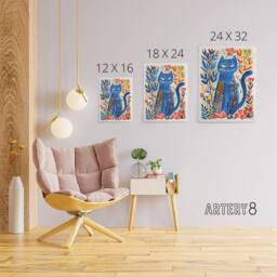 "Artery8 Russian Blue Cat Lover Folk Art Canvas Wall Art Print - Size: W18"" x H24""" - thumbnail 4