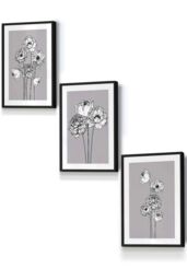 ARTZE Sketch Art Peonies on Grey Framed Wall Art - Small in Black - Size: W33 cm x H45 cm x D20mm - thumbnail 1