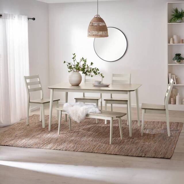 FurnitureboxUK Lynton Large White & Grey Wooden Dining Table with 4 Chairs & Bench in Light Grey - image 1