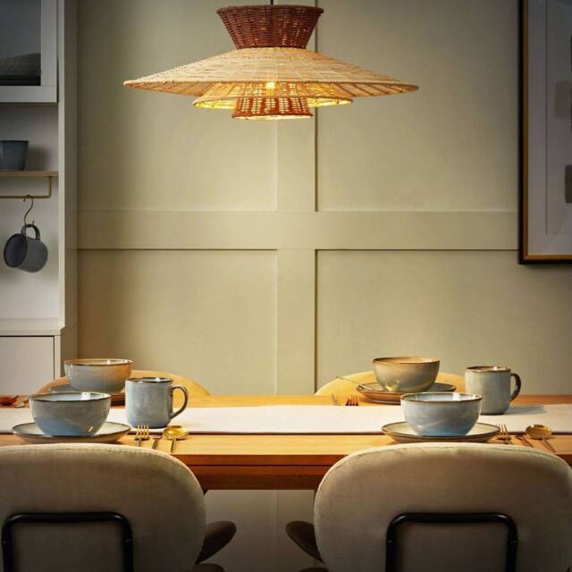 Wyld and Coco Rattan Pendant Lamp Natural Brown Beige Boho Style - image 1