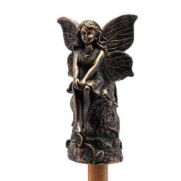 Jardinopia Fairy Sitting On Tree Stump Stake or Cane Topper - L4.5 x W5 x H8.5 cm in Bronze - thumbnail 1