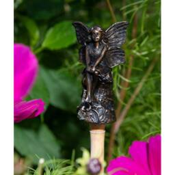 Jardinopia Fairy Sitting On Tree Stump Stake or Cane Topper - L4.5 x W5 x H8.5 cm in Bronze - thumbnail 2