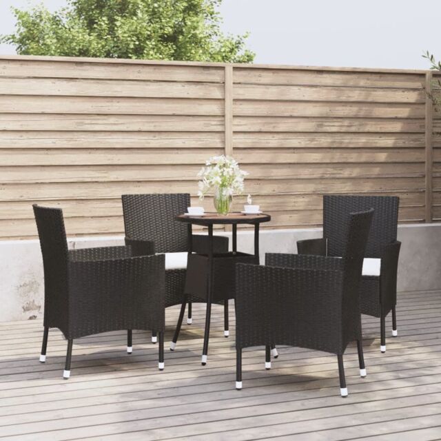 Berkfield Home 5 Piece Garden Bistro Set with Cushions Black Poly Rattan - image 1