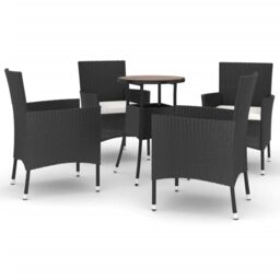 Berkfield Home 5 Piece Garden Bistro Set with Cushions Black Poly Rattan - thumbnail 2