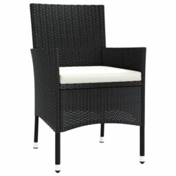 Berkfield Home 5 Piece Garden Bistro Set with Cushions Black Poly Rattan - thumbnail 5