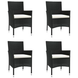 Berkfield Home 5 Piece Garden Bistro Set with Cushions Black Poly Rattan - thumbnail 4