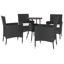 Berkfield Home 5 Piece Garden Bistro Set with Cushions Black Poly Rattan - thumbnail 3