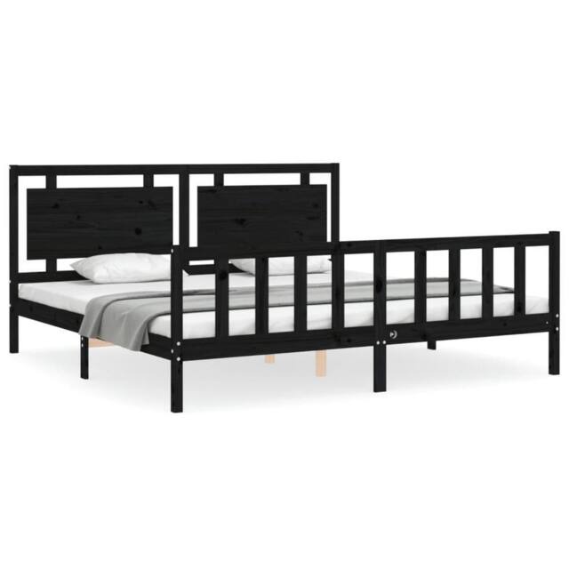Berkfield Home Bed Frame with Headboard Black 200x200 cm Solid Wood - image 1
