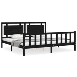 Berkfield Home Bed Frame with Headboard Black 200x200 cm Solid Wood - thumbnail 1