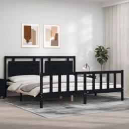 Berkfield Home Bed Frame with Headboard Black 200x200 cm Solid Wood - thumbnail 2