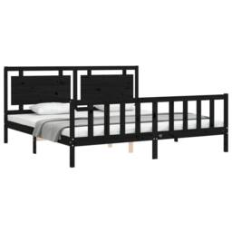 Berkfield Home Bed Frame with Headboard Black 200x200 cm Solid Wood - thumbnail 4