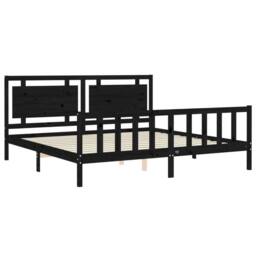 Berkfield Home Bed Frame with Headboard Black 200x200 cm Solid Wood - thumbnail 5