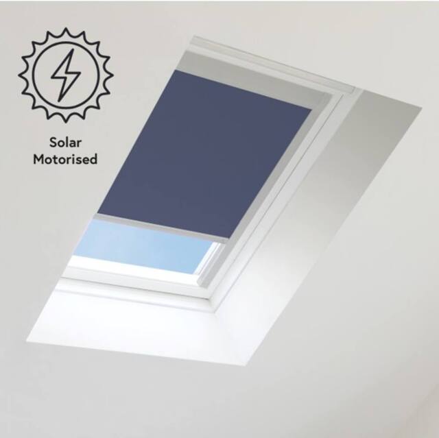 Bloc Blinds Solar Powered Blackout Blind for Velux Roof Windows - Navy in Silver - Size: CK06 - image 1