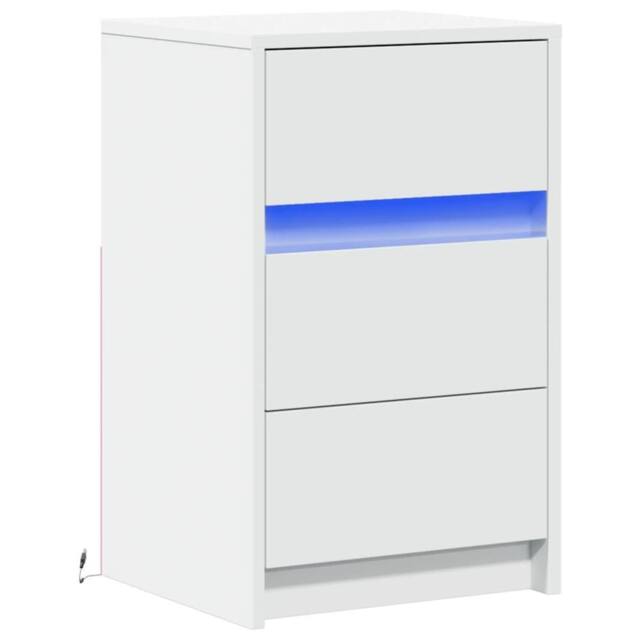 Berkfield Home Stylish Bedside Cabinet with LED Lights White Engineered Wood - image 1