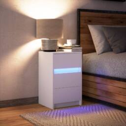 Berkfield Home Stylish Bedside Cabinet with LED Lights White Engineered Wood - thumbnail 5