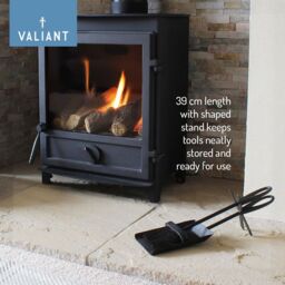 Valiant Fireside Ash Brush & Coal Shovel Set - Hearth Tidy Companion Set - Includes Stand in Black - thumbnail 5
