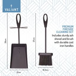 Valiant Fireside Ash Brush & Coal Shovel Set - Hearth Tidy Companion Set - Includes Stand in Black - thumbnail 2