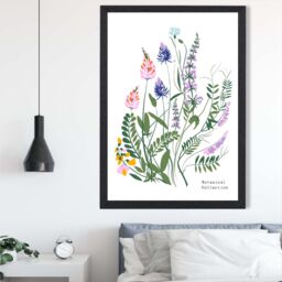 ARTZE Blue & Purple Wild Flowers Flower Market Simplicity Framed Print SIZE: A4 with Black Frame in Mid Blue - Size: A3 - thumbnail 2