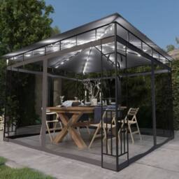 Berkfield Home Gazebo with Mosquito Net&LED String Lights 3x3x2.73m Anthracite in Charcoal